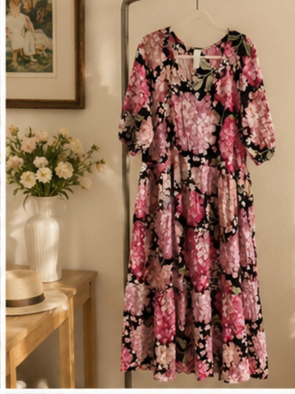 Prairie Floral Hydrangea Midi Dress H&M Romantic Garden Cottagecore Country L